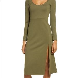 Leith long sleeve side slit midi dress